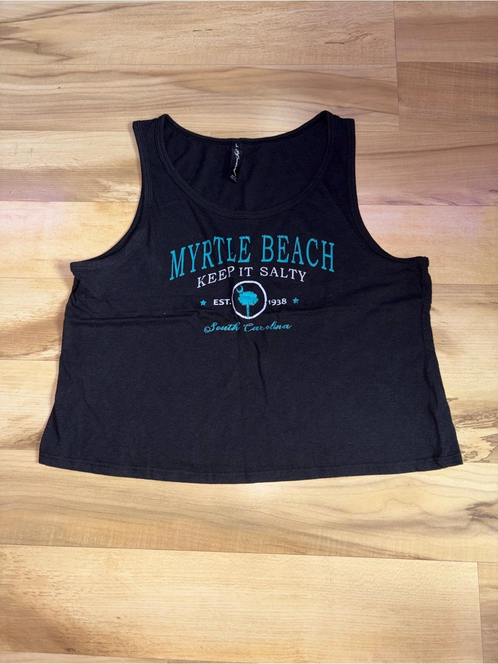 Myrtle Beach Keep It Salty Black Graphic Crop Tank